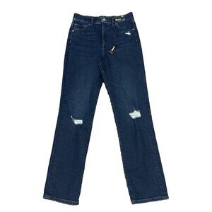 Express Women's Super Slim High Rise 2R Distressed Dark Blue Denim Jeans
